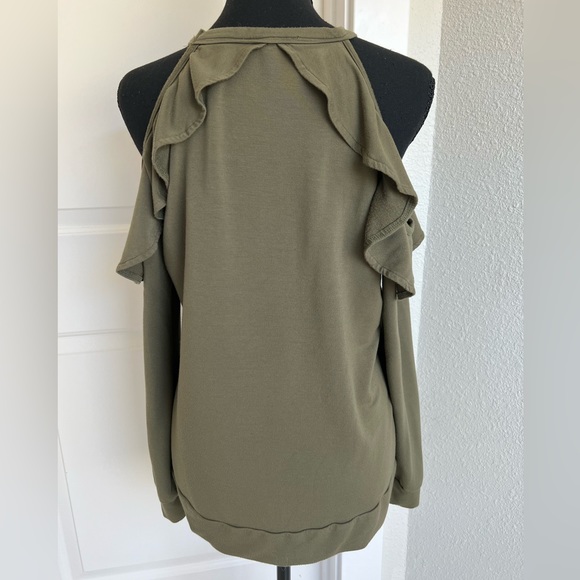 Skies Are Blue - Ruffle Cold Shoulder Knit Top - Picture 3 of 5